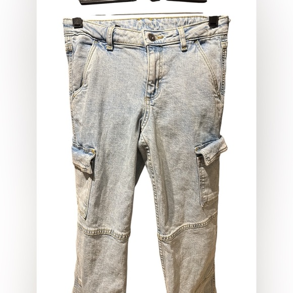 3/$20 Art Class Girls’ Light Wash Flared Cargo Jeans | Size 12 |Trendy Y2K Style - Picture 2 of 8